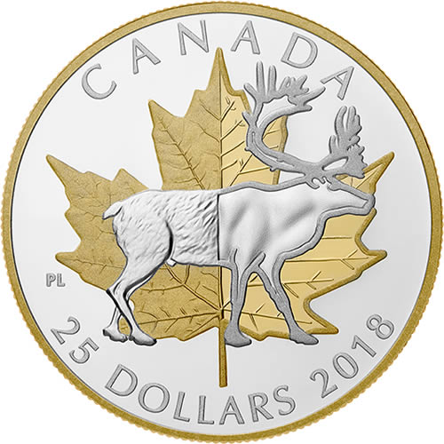RCM-New-Release:--2018-1-Oz.-Pure-Silver-Gold-Plated-Piedfort---Timeless-Icons:-Caribou